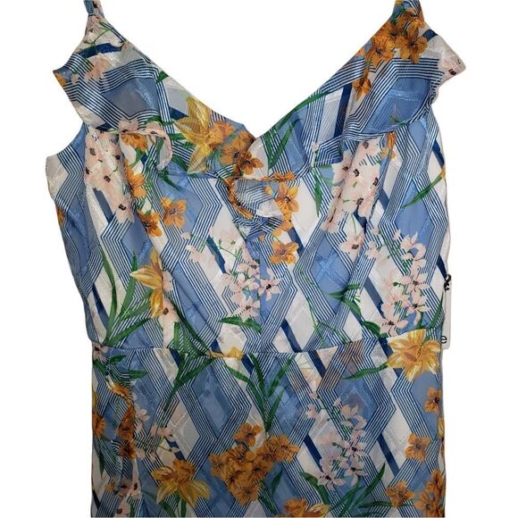 Kensie Printed Ruffled Lined Sleeveless Maxi Hi-Low Dress - Picture 3 of 13